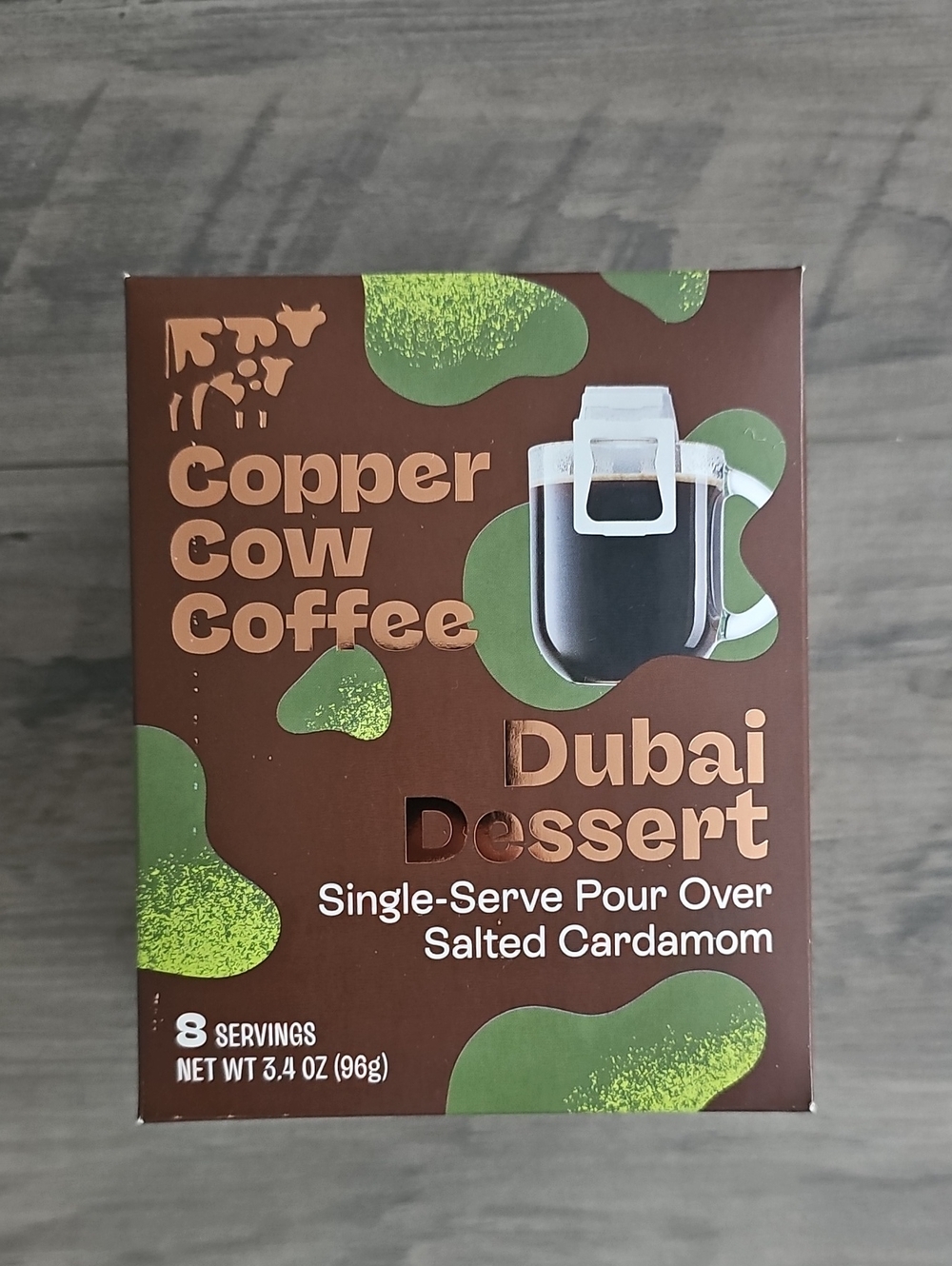 Copper Cow Coffee Dubai Dessert Single-Serve Pour Over Salted Cardamom 8 Pack